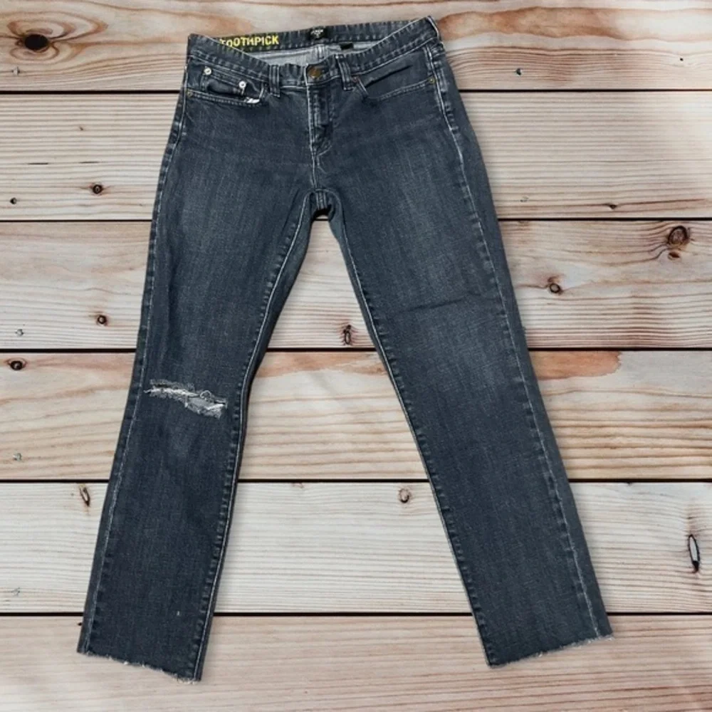 J. Crew Dark Wash Toothpick Skinny Leg Distressed Mid Rise Jeans Size 29